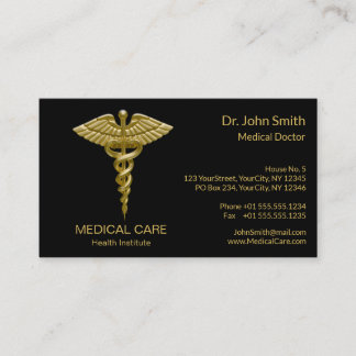 Visite Caducée Médicale d'or sur le noir - carte de