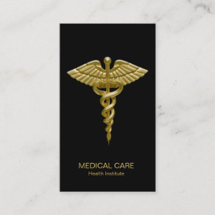 Visite Caducée Médicale d'or sur le noir - carte de