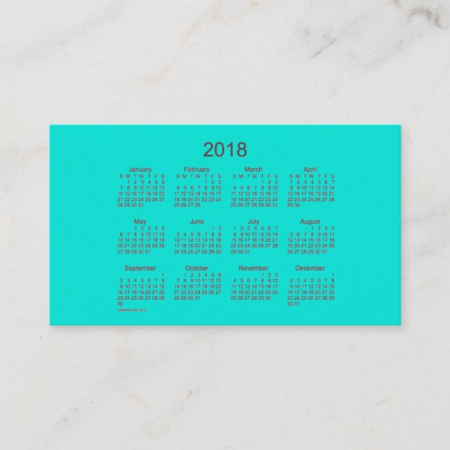 Visite Calendrier 2018 de turquoise par le carte de (Devant)