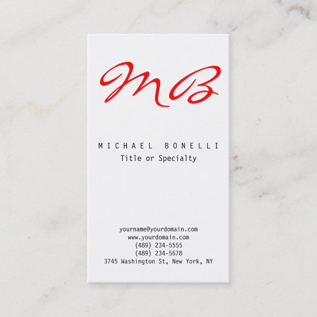 Visite Calligraphie rouge Monogramme noir blanc Carte de  (Devant)