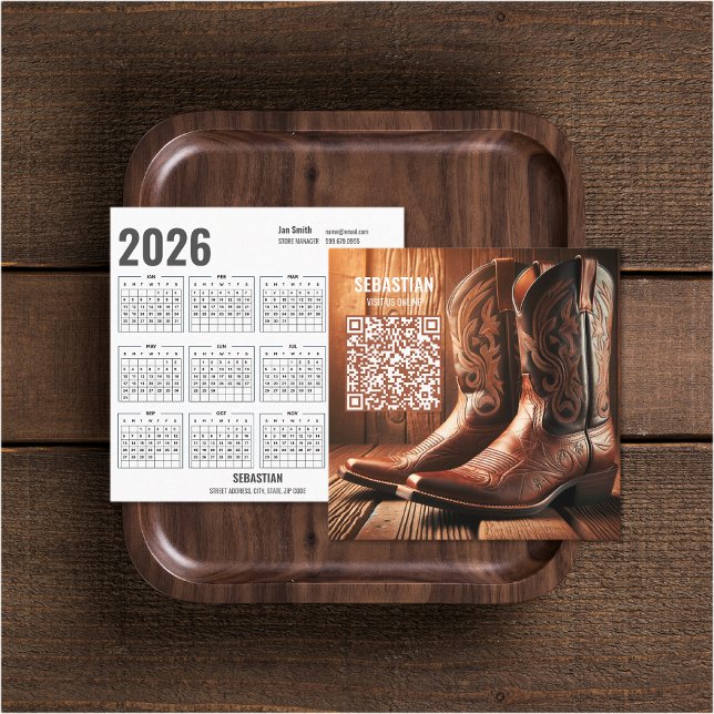Visite Carré Ajouter Photo Western 2026 Calendrier Carte de vis (Add Photo Western 2026 Calendar Business Cards (front and back))