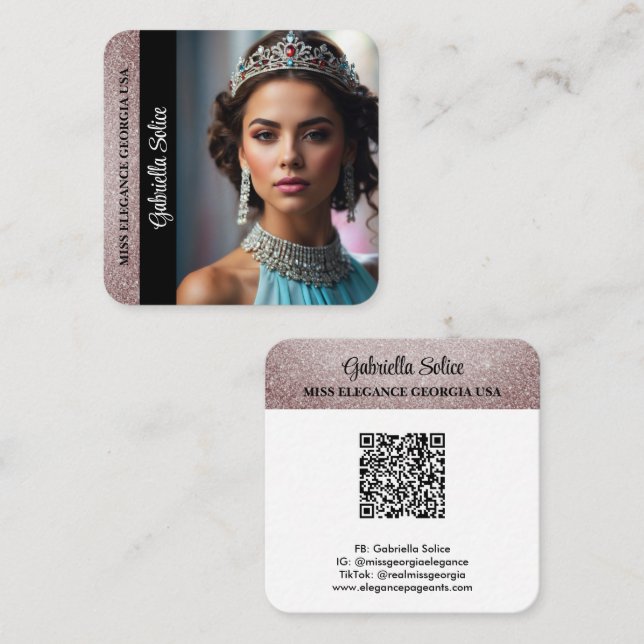 Visite Carré Carte d'appel de concours de beauté avec code QR G (Devant / Derrière)
