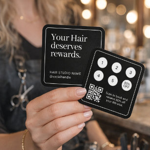 Visite Carré Carte de Fidélité Client Coiffeur Noir Code QR