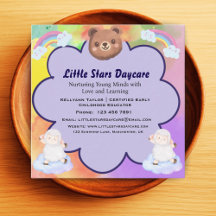Carte de Garderie Animaux Arc-en-ciel Mignons pour