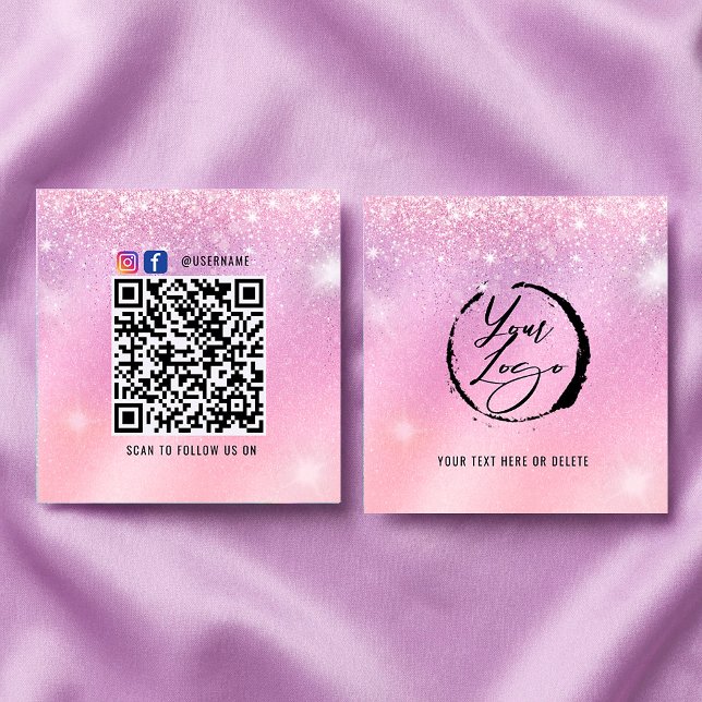 Visite Carré Carte de marque pastel holographique avec code QR (Holographic Pastel Brand Card with QR Code #glittercards #brandcard #socialmediacard #qrcode)