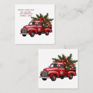 Visite Carré Carte de Noël 2025 Camion de Ferme Rouge Rétro Vin