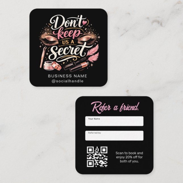 Visite Carré Carte de parrainage beauté avec QR Code (Devant / Derrière)