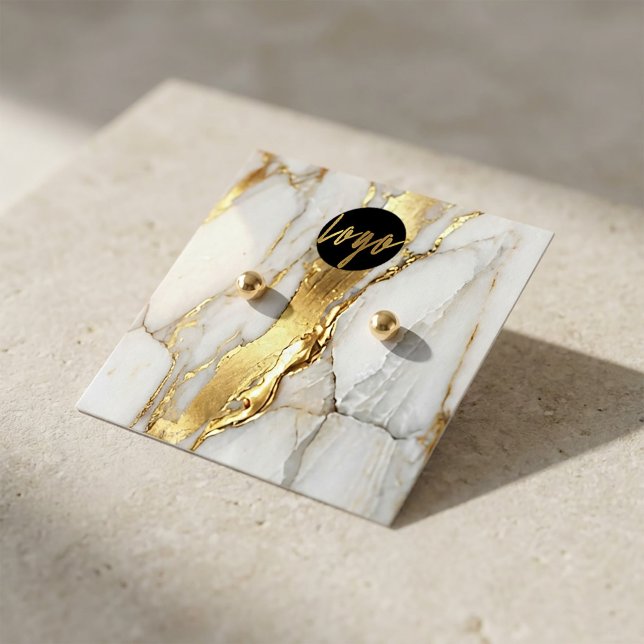 Visite Carré Carte de Présentation de Boucles d'Oreilles en Mar (#earringsdisplaycard #jewelrypackaging #luxuryjewelry #marbleandgold #jewelrybranding #earringholder)