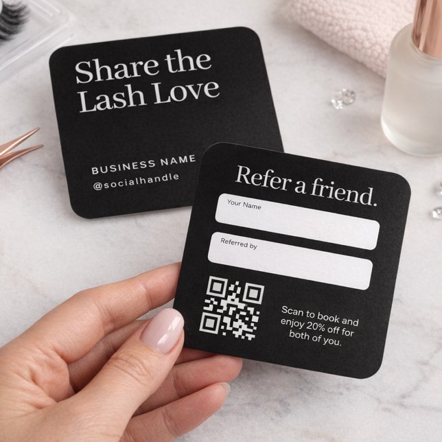 Visite Carré Carte de recommandation d'extension de cils Noir (Professional lash extension referral card design)