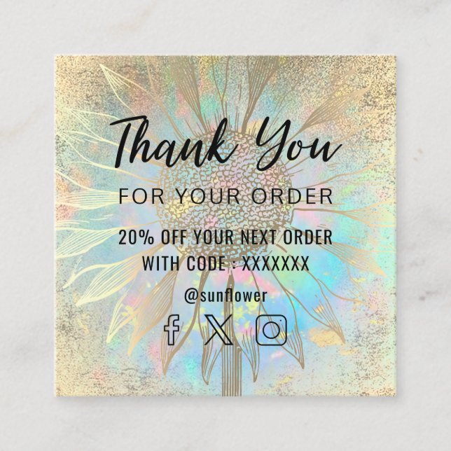 Visite Carré carte de remerciements de tournesol (Devant)