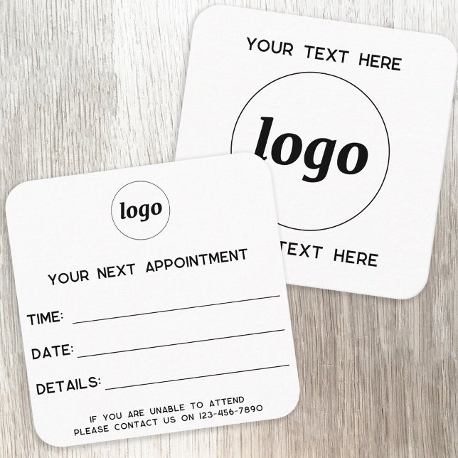 Visite Carré Carte de rendez-vous avec logo simple (Simple logo with custom text business branding promotional appointment card)