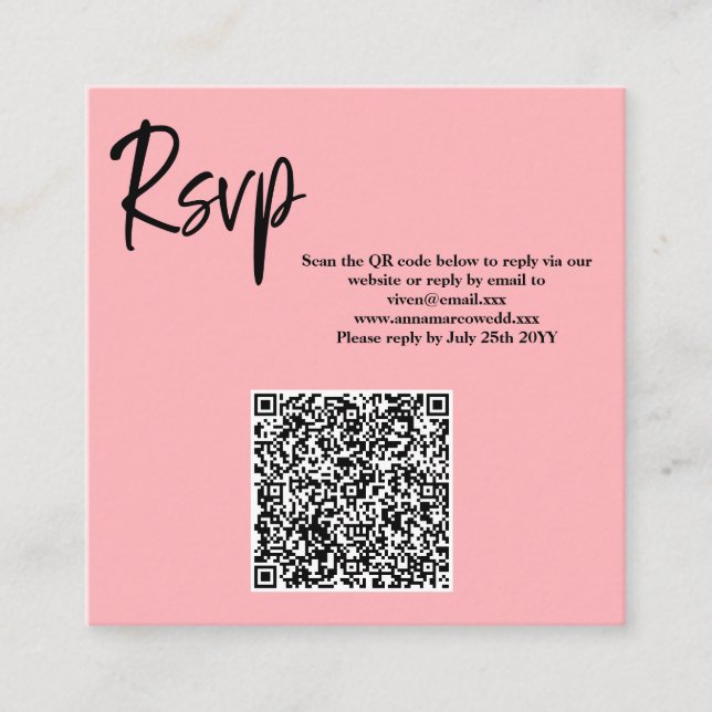Visite Carré Carte de réponse QR Code Rose Pâle  (Devant)