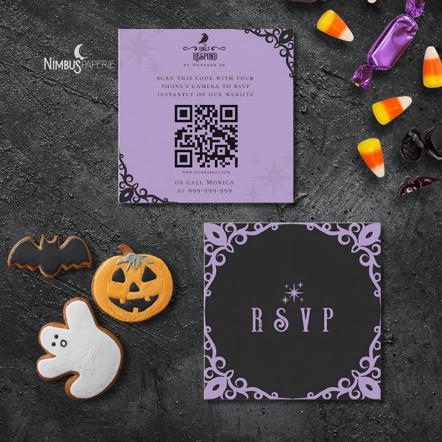 Visite Carré Carte de réponse rapide Halloween Lavande ensorcel (Créateur téléchargé)