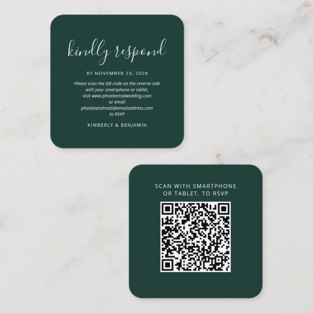 Visite Carré Carte de réponse RSVP de mariage avec code QR mode (Devant / Derrière)