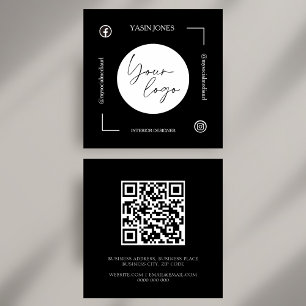 Visite Carré Carte de réseaux sociaux carrée QR Code noir et bl
