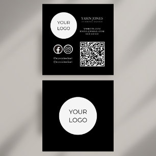 Visite Carré Carte de réseaux sociaux carrée QR Code noir et bl