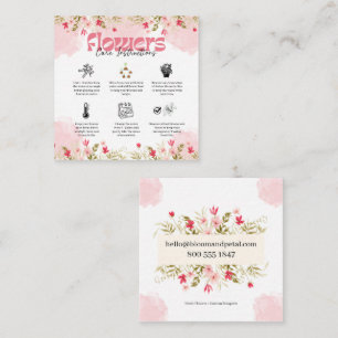 Visite Carré Carte d'instructions de soin pour fleurs florales