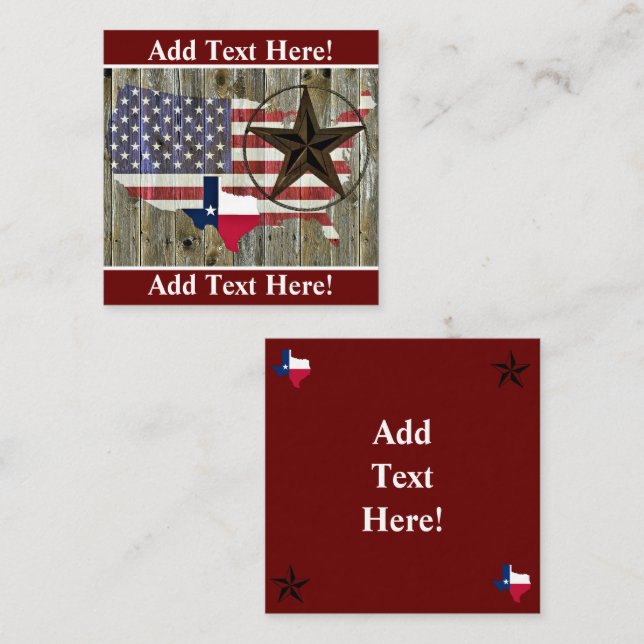 Visite Carré Carte du drapeau de l'État de Texas Lone Star (Devant / Derrière)