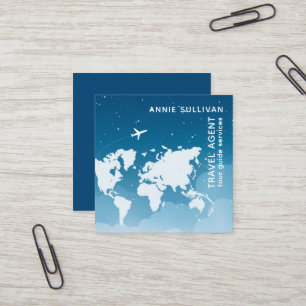 Visite Carré Carte du monde de l'agent de voyage bleu et avion 