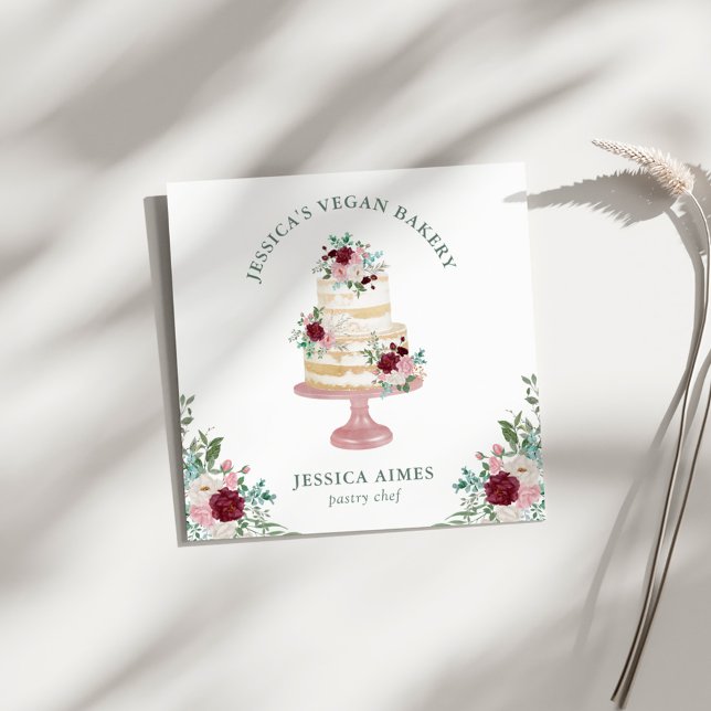 Visite Carré Chef pâtisserie boulangerie Floral Cake Carte de v (Créateur téléchargé)