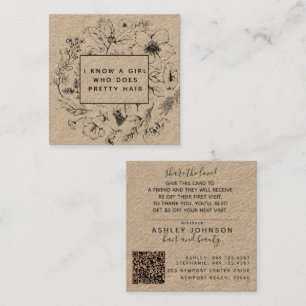 Visite Carré Code QR Botanical Kraft et carte de référence noir