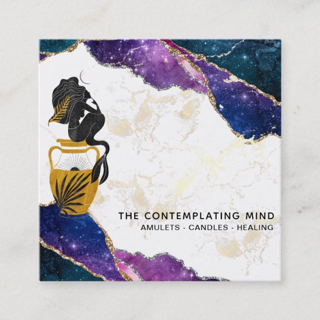 Visite Carré *~* Galaxy Mermaid Moon Mystic Agate Carte de visi (Devant)