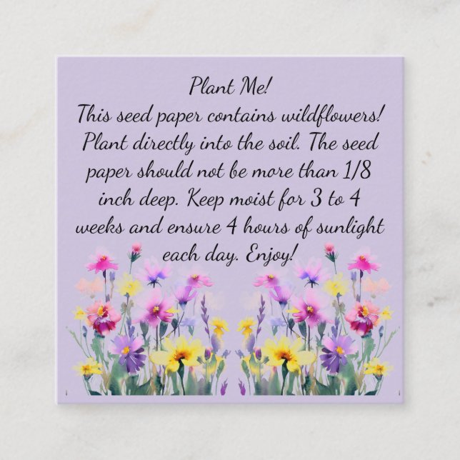 Visite Carré Instructions sur le papier semence sur le Carte de (Devant)