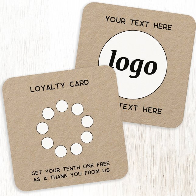 Visite Carré Logo simple et carte de fidélité promotionnelle te (Simple logo with custom text business branding promotional Kraft paper customer loyalty card)