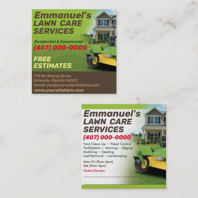 Visite Carré Modèle de carte d'affaires Landscaping Lawn Care M (Devant / Derrière)