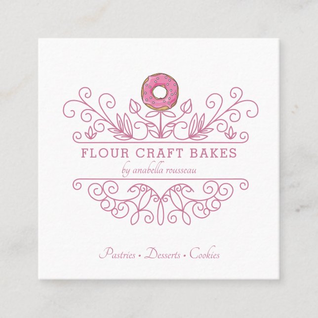 Visite Carré Rose Pink Frame Bakery Baker's Logo Carte de visit (Devant)