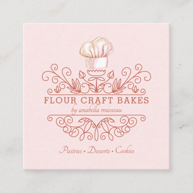 Visite Carré Rose Pink Frame Bakery Baker's Logo Carte de visit (Devant)