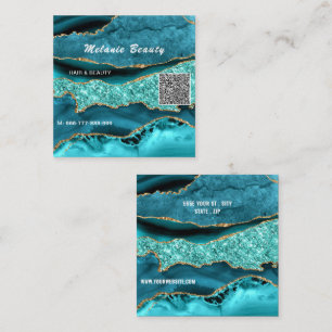 Visite Carré Turquoise Blue Aqua Turquoise QR Code Carte de vis