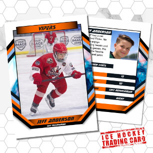 Visite Carte à échanger de hockey sur glace en orange cla