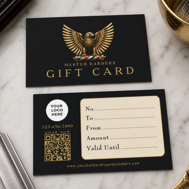 Visite Carte Cadeau Code Qr Logo Aigle Doré Salon de Coif (Créateur téléchargé)