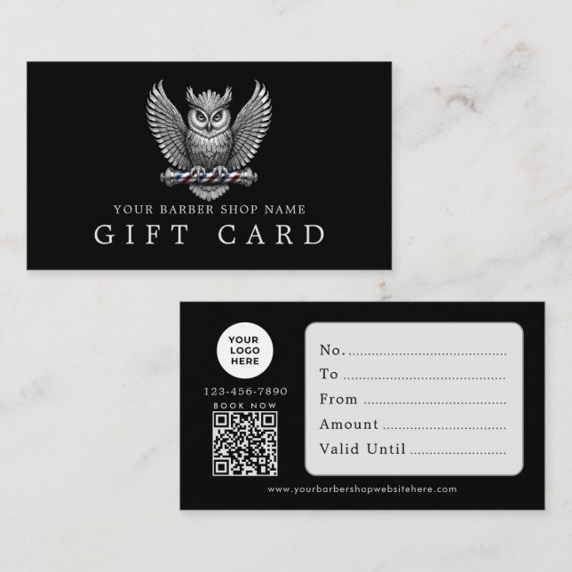 Visite Carte Cadeau Code Qr Logo Hibou Argent Salon de Co (Devant / Derrière)
