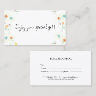 Visite Carte Cadeau de Fleurs pour Entreprises