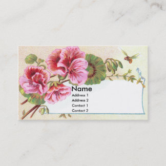 Visite Carte commerciale victorienne de géraniums roses