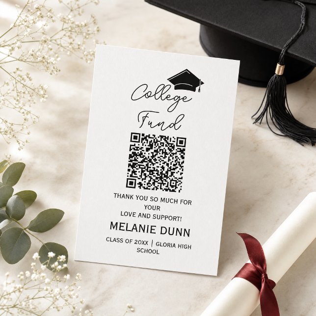 Visite carte d'accompagnement de remise de diplôme de fon (#funds #collegefund #thankyougraduation #gift #favorgift #graduationparty #blackandwhitegraduation)