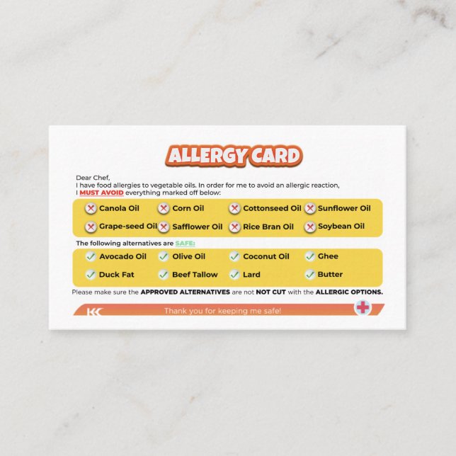 Visite Carte d'allergie aux huiles de semences (Devant)