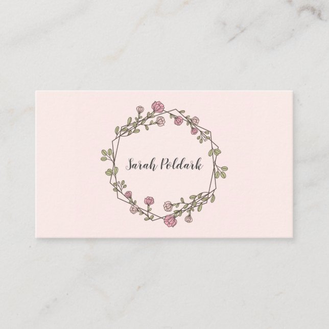 Visite Carte d'appel géométrique de monogramme rose Flora (Devant)