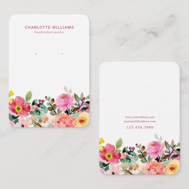 Visite Carte de bijoux florale en aquarelle (Devant / Derrière)