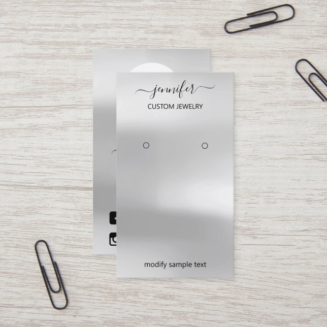 Visite Carte de bijoux Logo Médias sociaux Gris argenté (Devant/Arrière en situation)