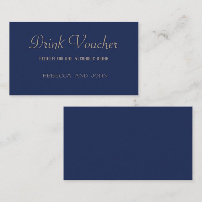 Visite Carte de bon de boisson de mariage élégante Navy G (Devant / Derrière)