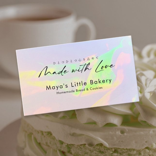 Visite Carte de boulangerie élégante Opal Rainbow Script (Créateur téléchargé)