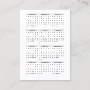 Visite Carte de calendrier 2026 : Début dimanche, Noir &