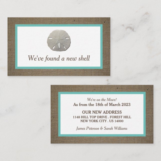 Visite Carte de changement d'adresse Sand Dollar & Burlap (Devant / Derrière)