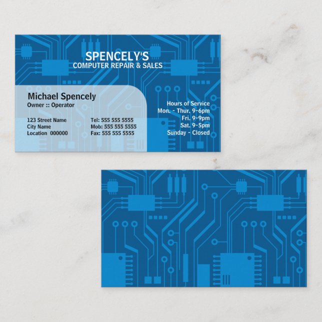 Visite Carte de circuit électrique bleu (Devant / Derrière)
