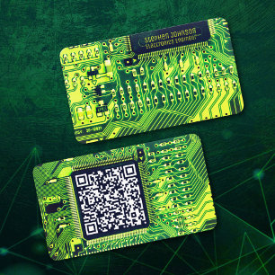 Visite Carte de circuit imprimé moderne vert Code QR pers