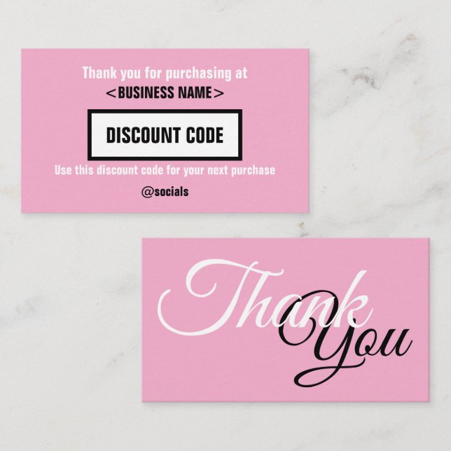 Visite Carte de code de réduction, Merci pour votre  (Devant / Derrière)
