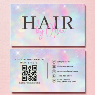 Visite Carte de coiffeur à code QR Opal Glitter Moderne